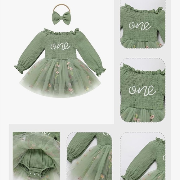 Baby Girls First Birthday Outfits
🎉 Green Dress and Pink Tee - Picture 7 of 8